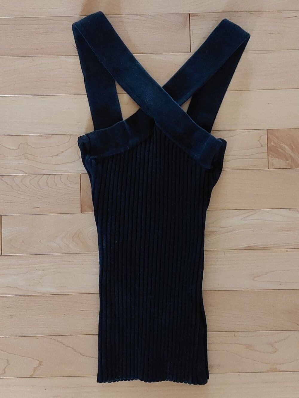 VNTG Y2K Cache Silk Ribbed Cross Front Halter Top Size S Backless Black